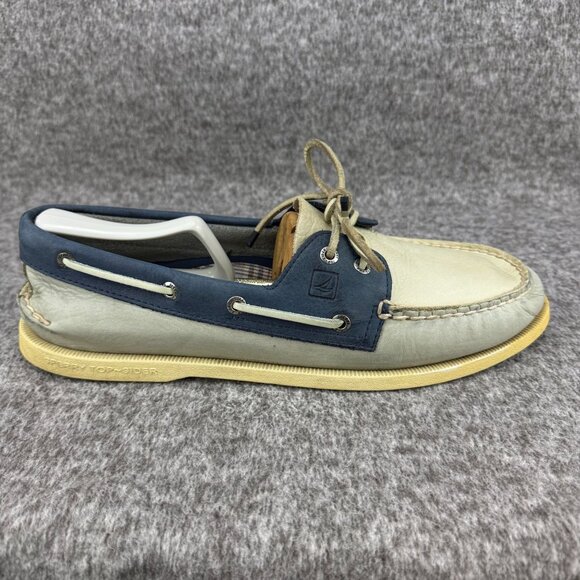 ✅Mens 12M Sperry Top-Sider Boat Shoes Navy & Beige Leather Casual Deck Loafers - Picture 6 of 11